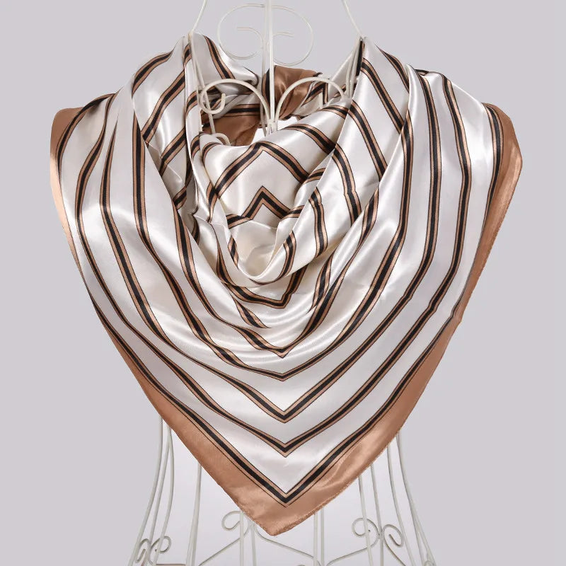 Coffee Red Rose Print Satin Square Scarf