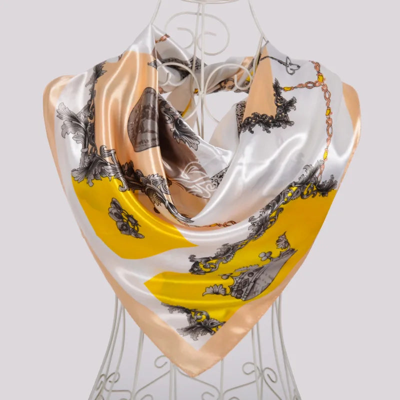 Coffee Red Rose Print Satin Square Scarf