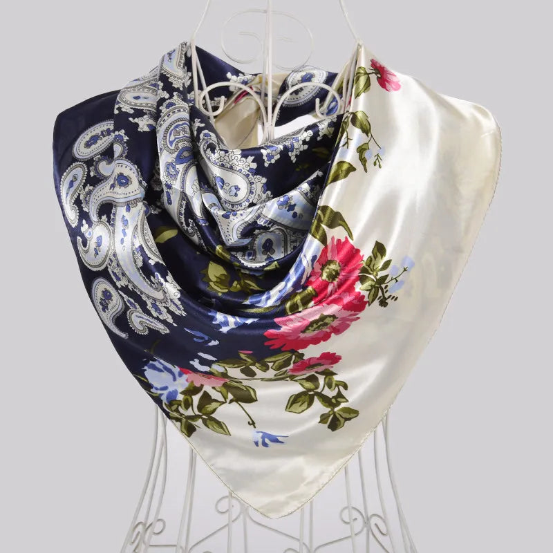 Coffee Red Rose Print Satin Square Scarf