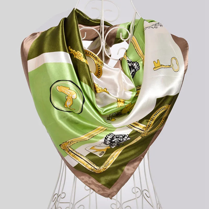 Coffee Red Rose Print Satin Square Scarf