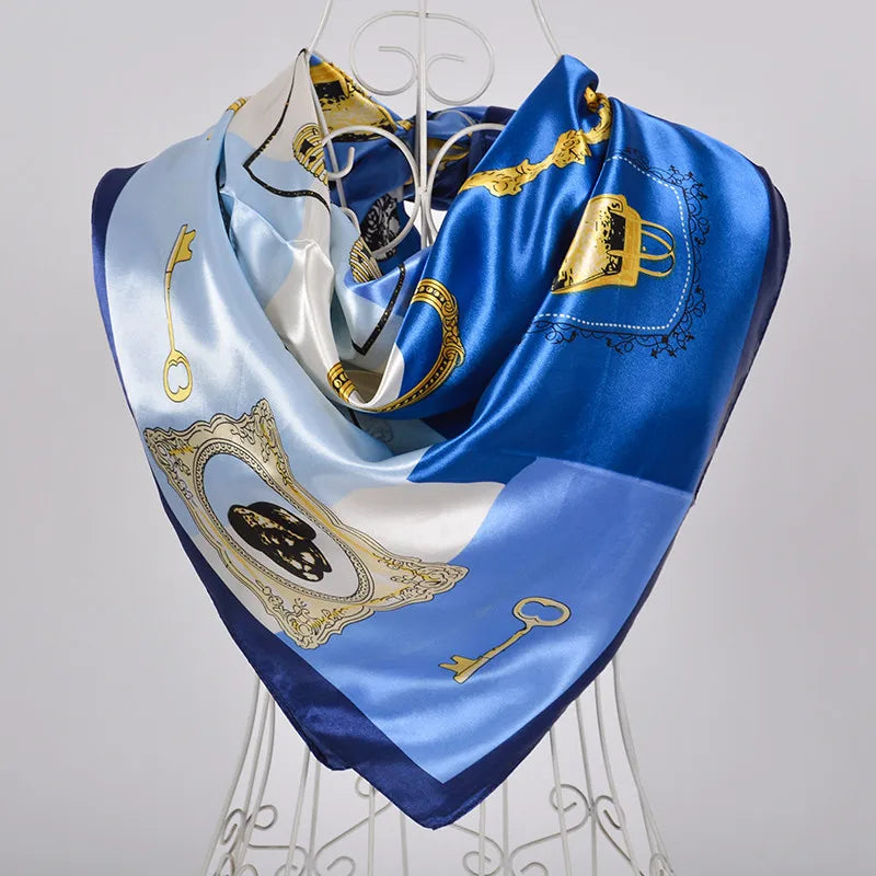 Coffee Red Rose Print Satin Square Scarf