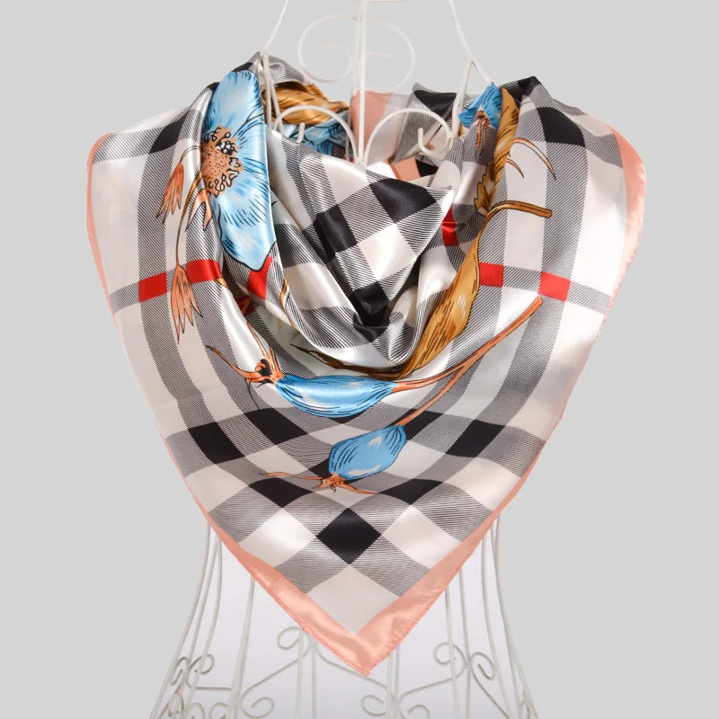 Coffee Red Rose Print Satin Square Scarf