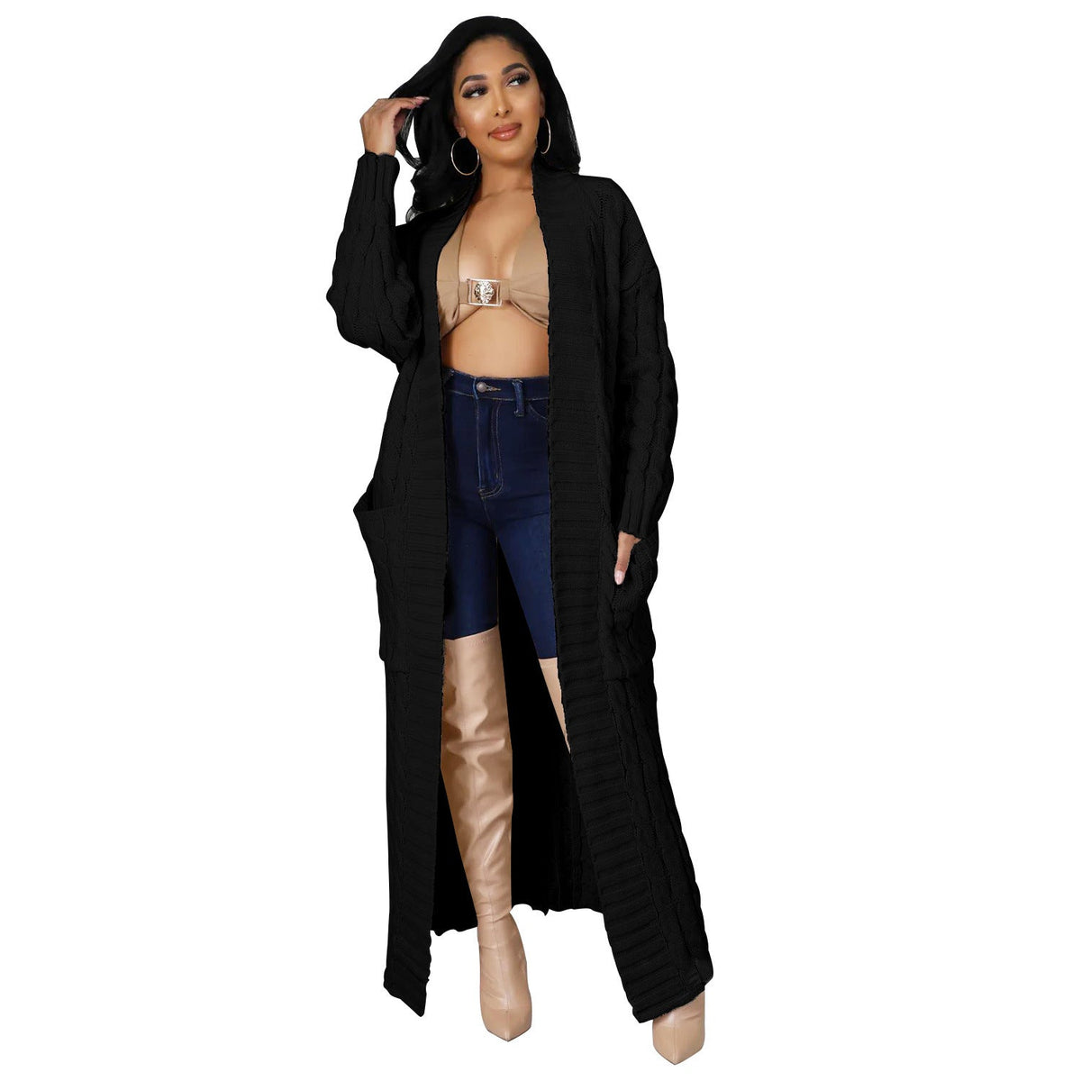 Floor-Length Maxi Duster Knit Sweater Coat