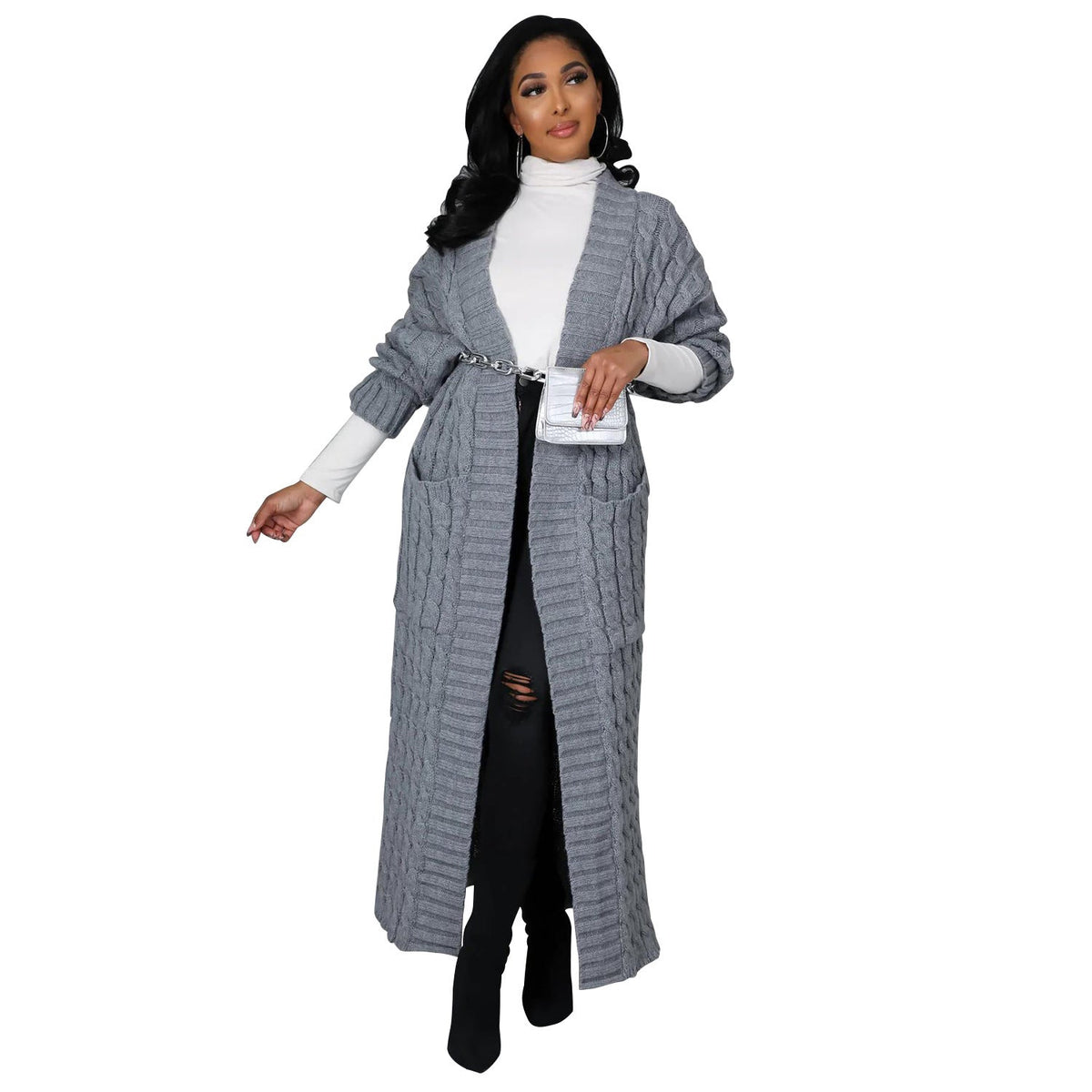 Floor-Length Maxi Duster Knit Sweater Coat