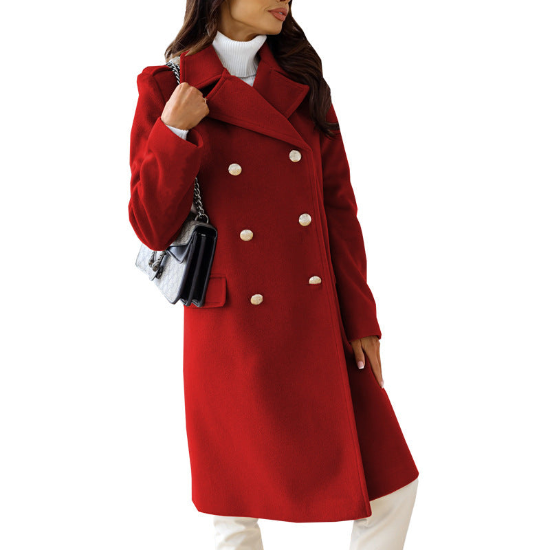 Classic Double-Breasted Longline Woolen Coat