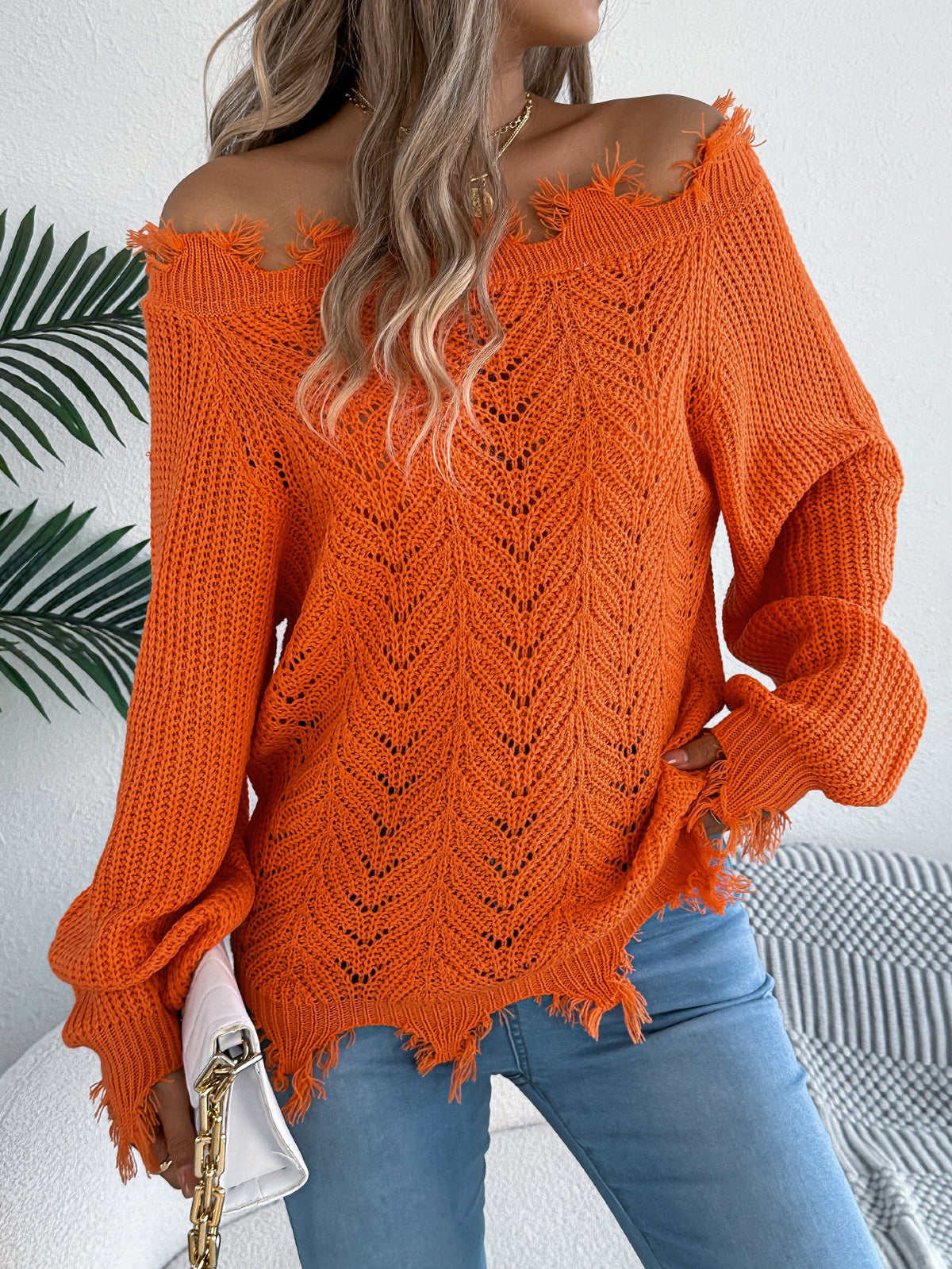 Chic Off-the-Shoulder Cutout Knit Pullover Sweater
