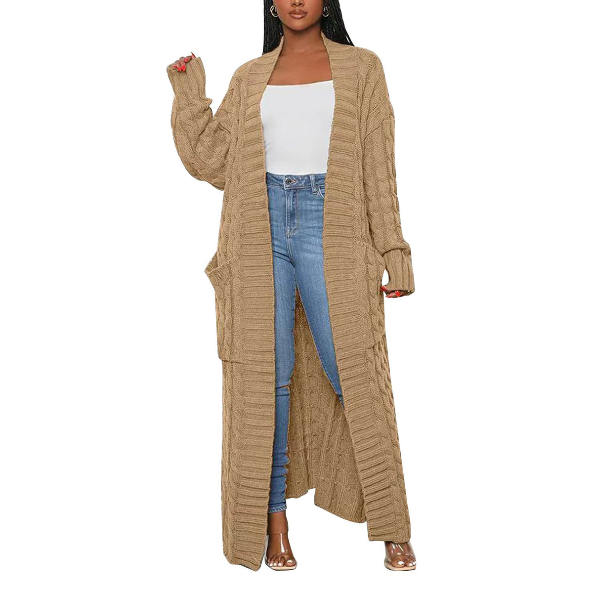 Floor-Length Maxi Duster Knit Sweater Coat