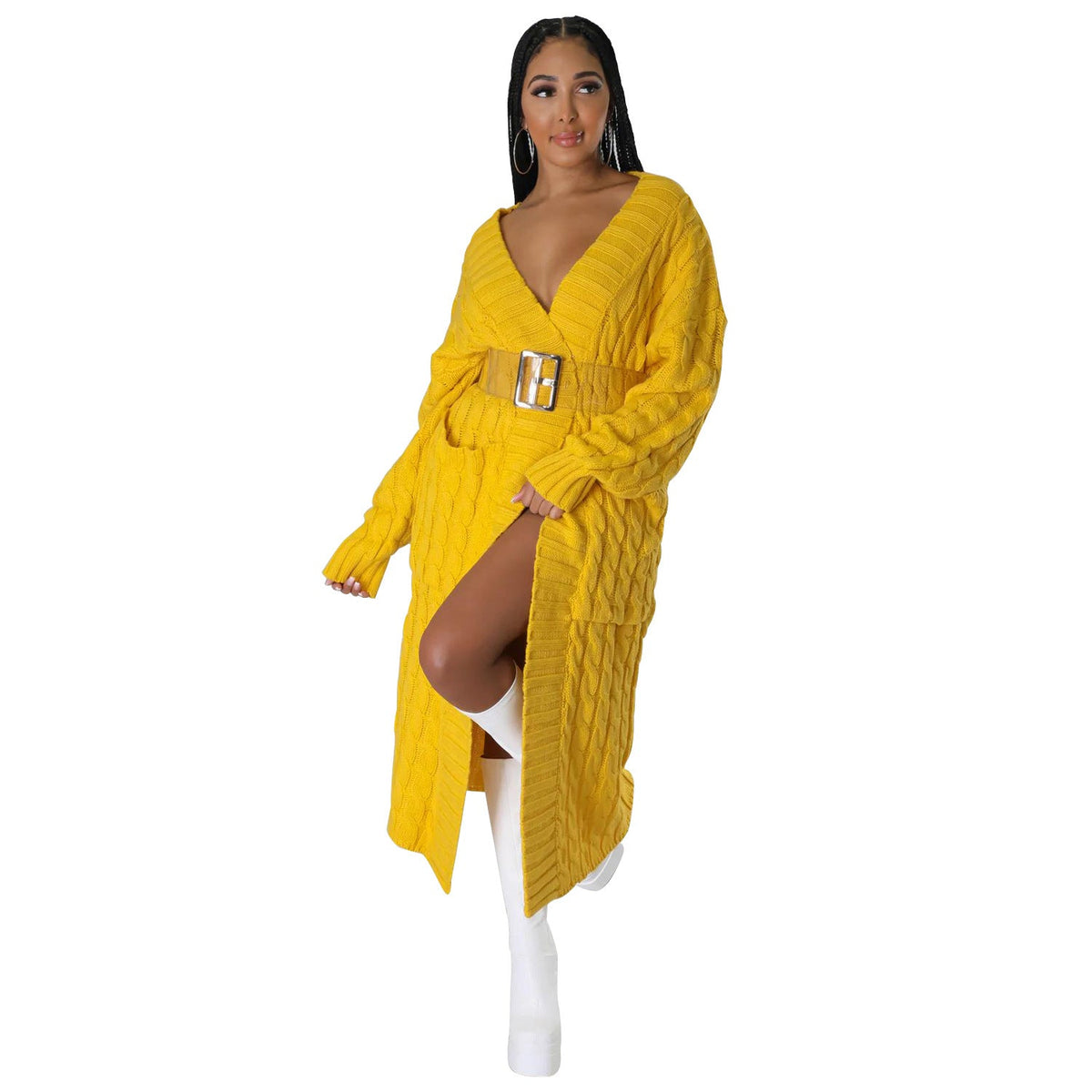Floor-Length Maxi Duster Knit Sweater Coat