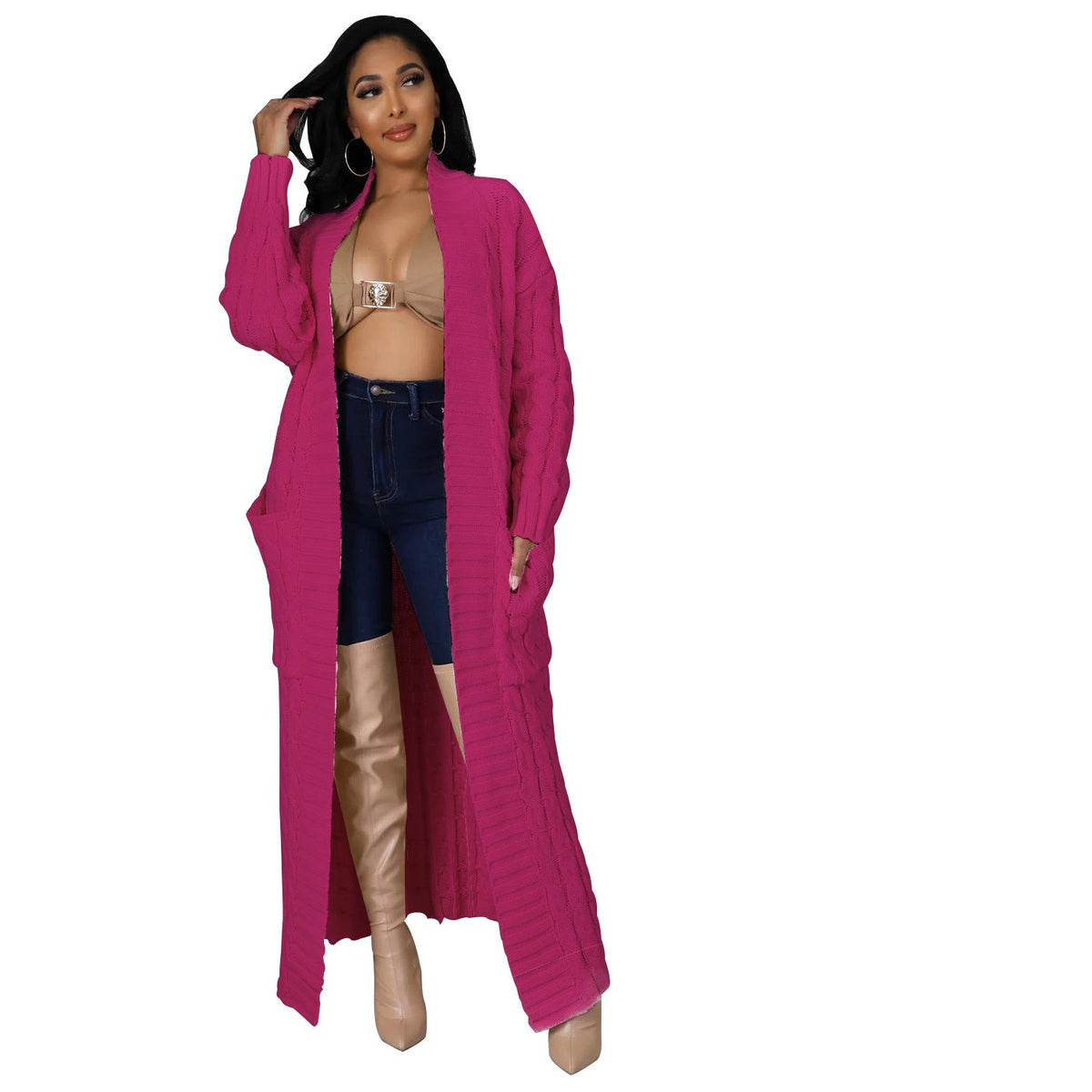 Floor-Length Maxi Duster Knit Sweater Coat