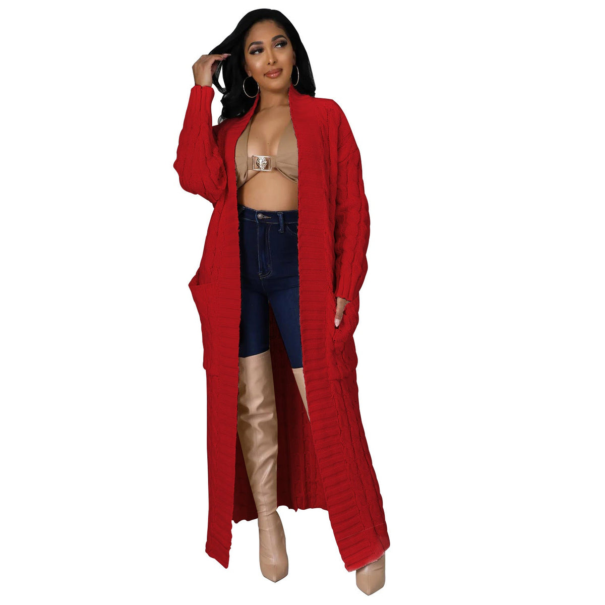 Floor-Length Maxi Duster Knit Sweater Coat
