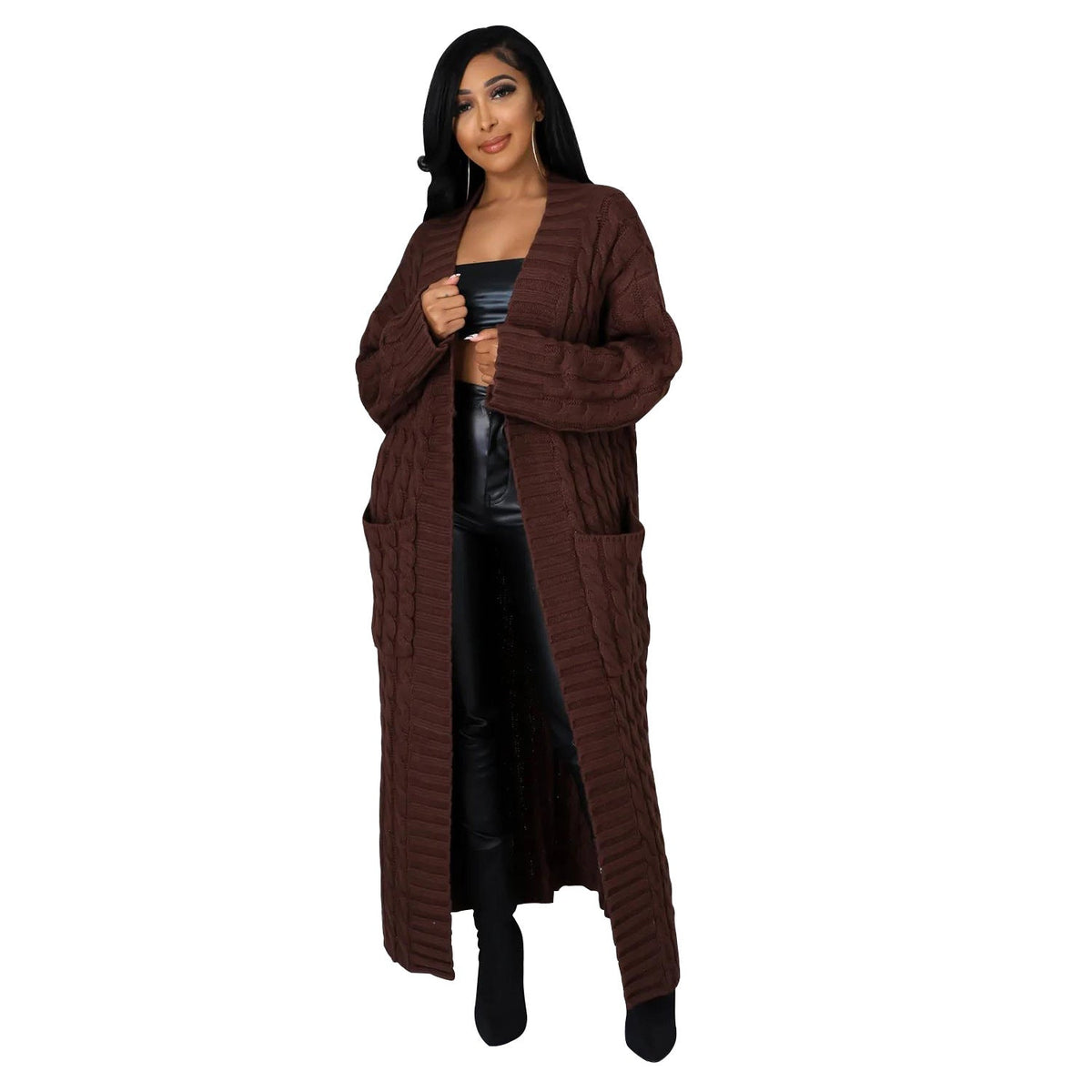 Floor-Length Maxi Duster Knit Sweater Coat