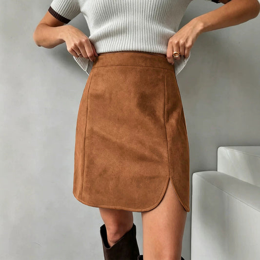 Chic High-Rise Faux Suede Bodycon Skirt with Side Split