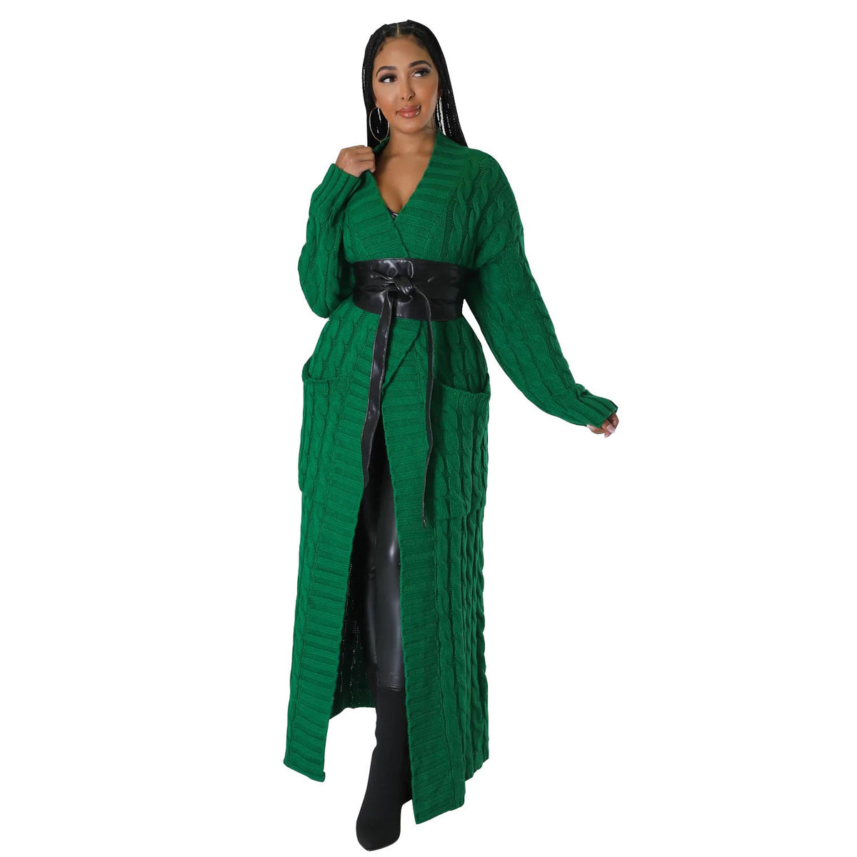 Floor-Length Maxi Duster Knit Sweater Coat