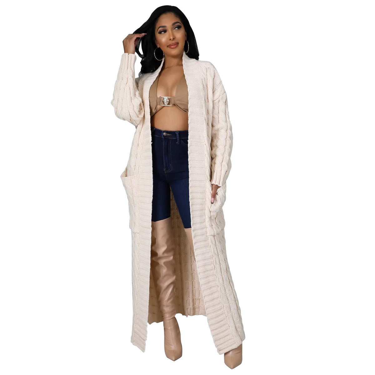 Floor-Length Maxi Duster Knit Sweater Coat