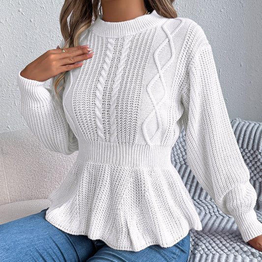 Elegant Twist-Front Waist-Cinching Knit Pullover Sweater