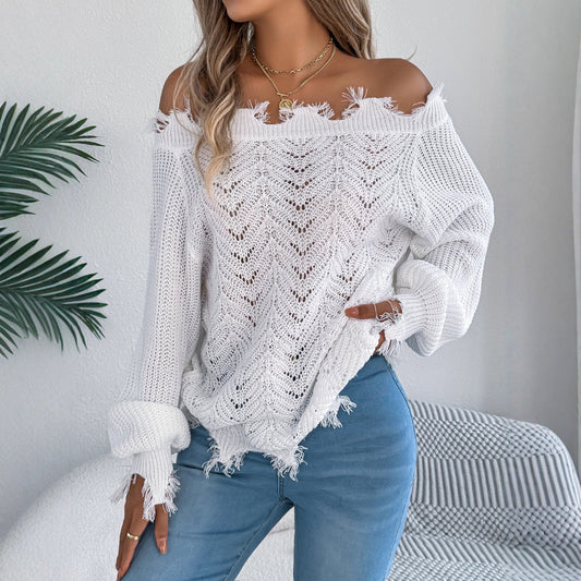 Chic Off-the-Shoulder Cutout Knit Pullover Sweater