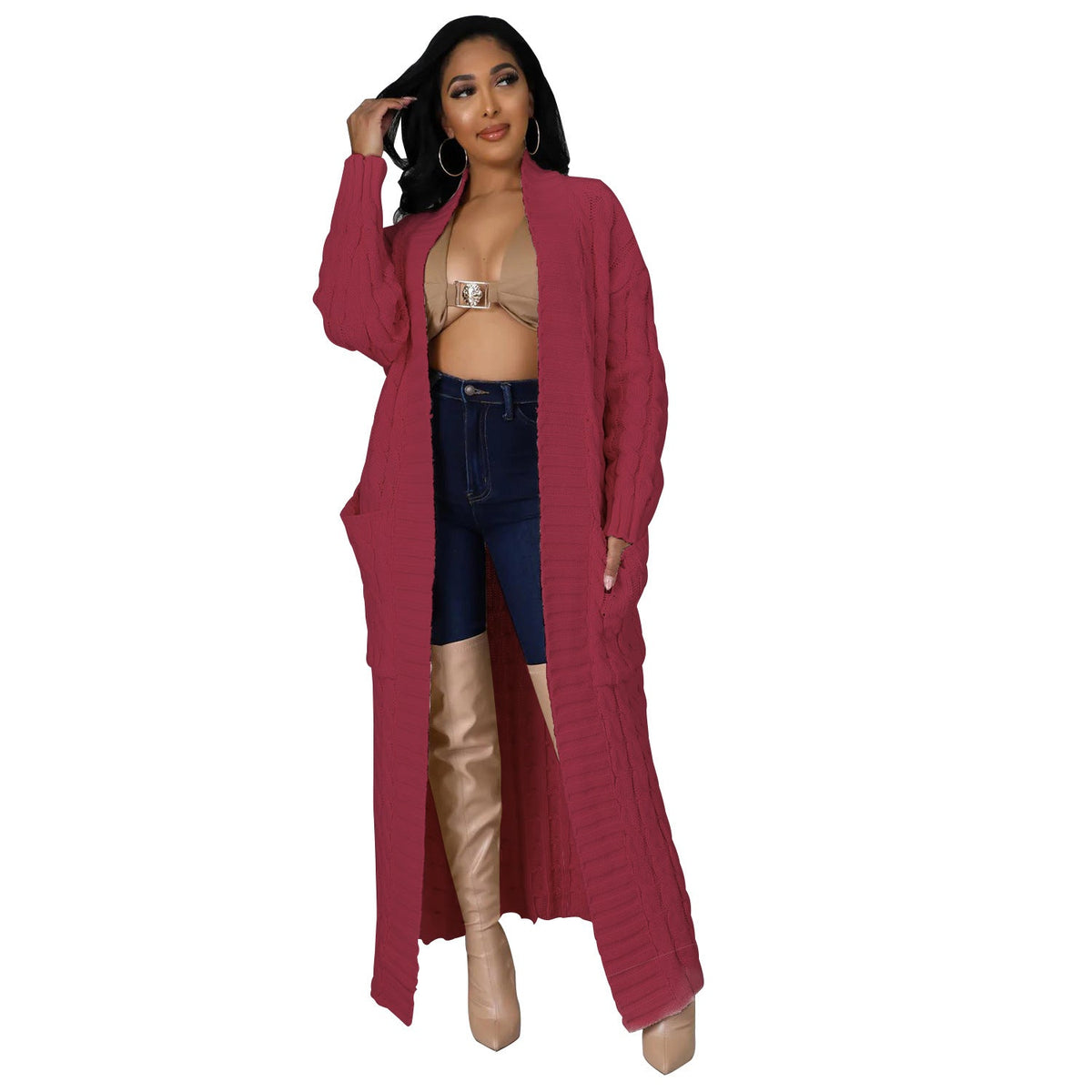 Floor-Length Maxi Duster Knit Sweater Coat