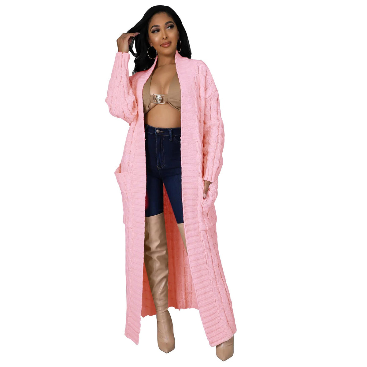 Floor-Length Maxi Duster Knit Sweater Coat