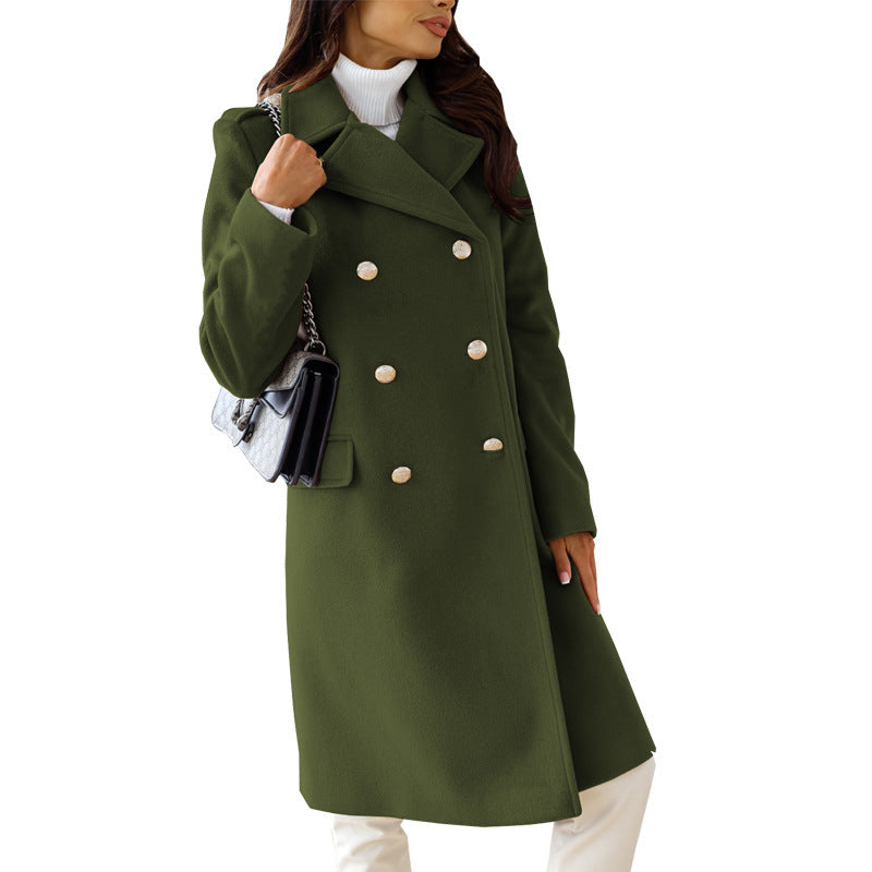 Classic Double-Breasted Longline Woolen Coat