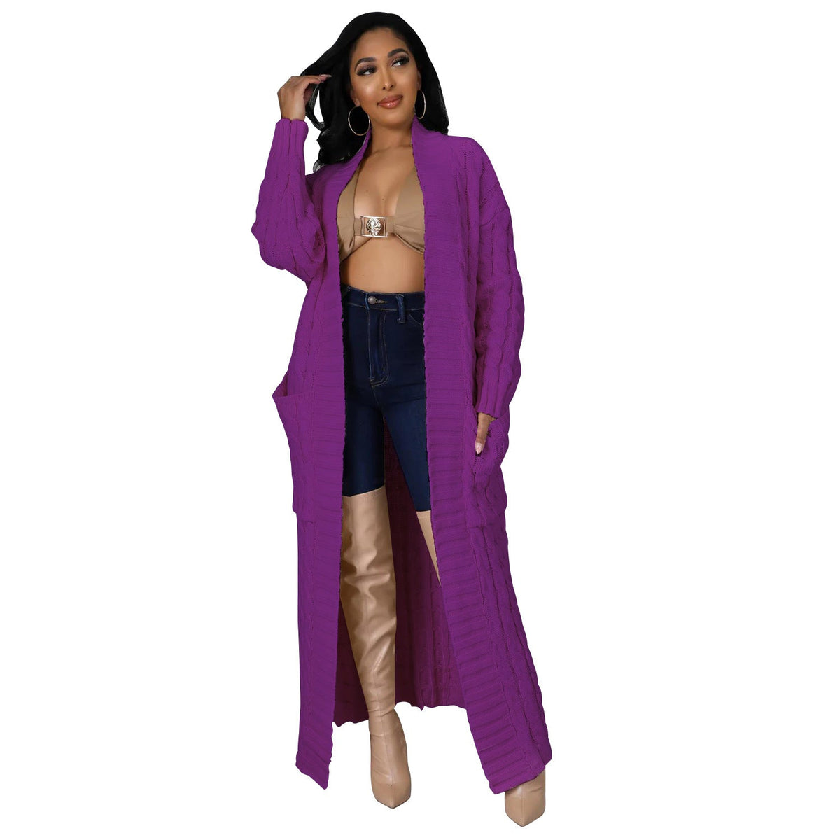Floor-Length Maxi Duster Knit Sweater Coat