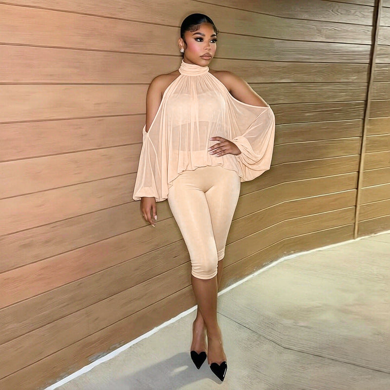 Chic 3-Piece Cutout Long Sleeve Top, Tube Top & Cropped Trousers Set