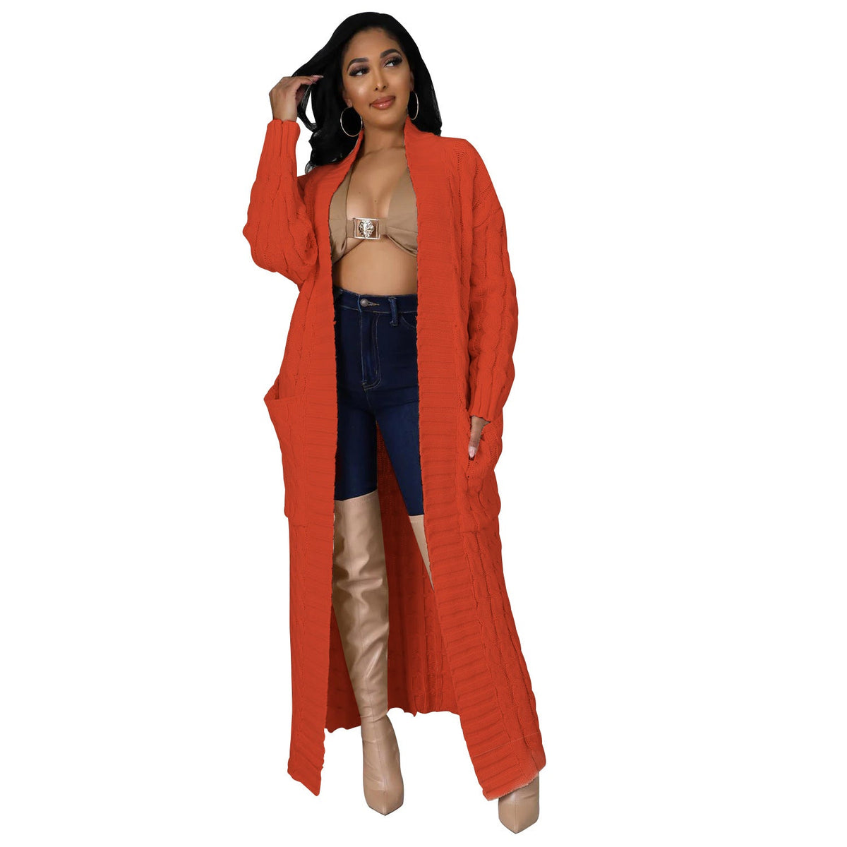 Floor-Length Maxi Duster Knit Sweater Coat