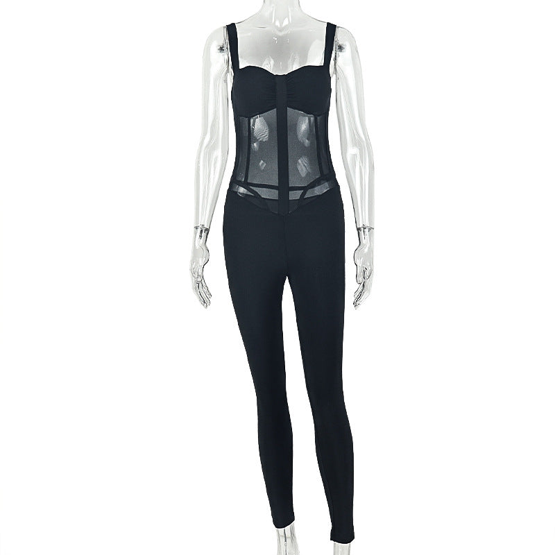 Sweetheart Boned Mesh Ruched Catsuit Jumpsuit