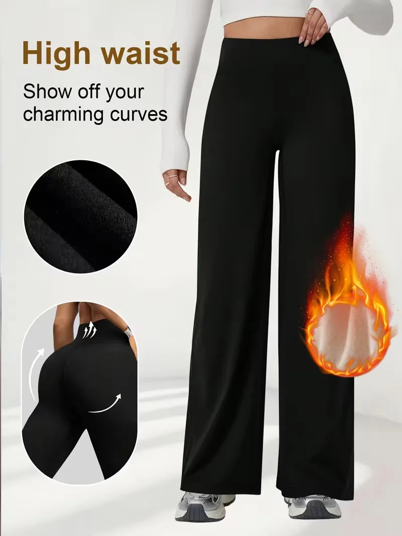 Women's Plush High-Waisted Wide-Leg Warm Winter Pants