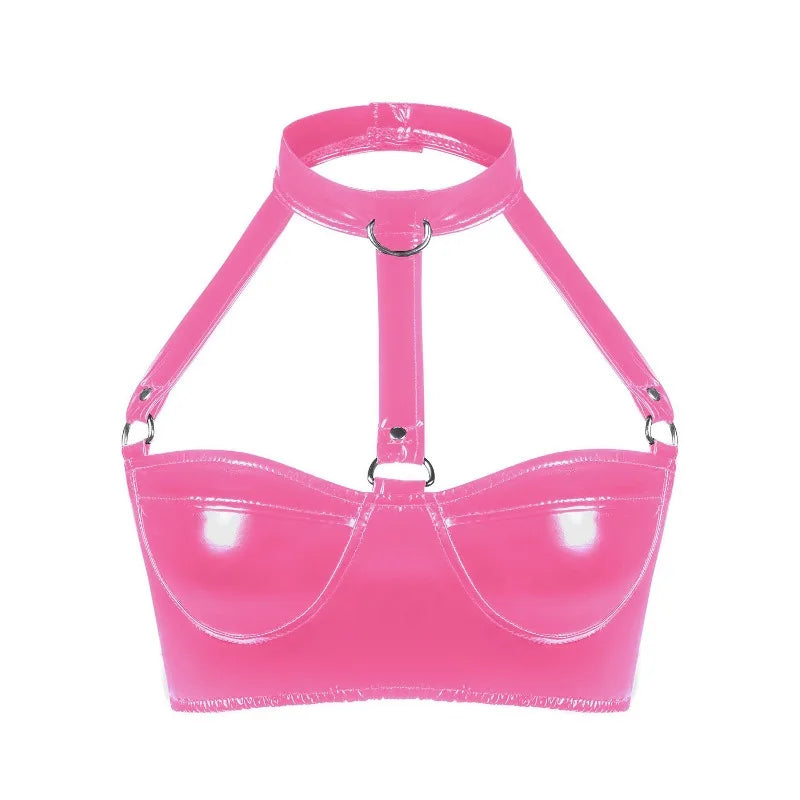 The Glossy Faux Latex Halter Bralette