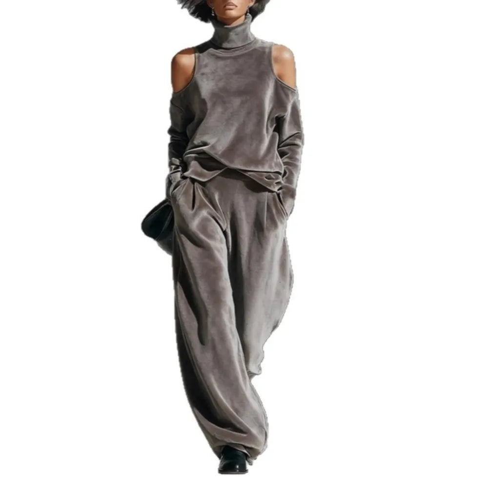 Off-Shoulder Velvet 2-Piece Lounge & Outing Set