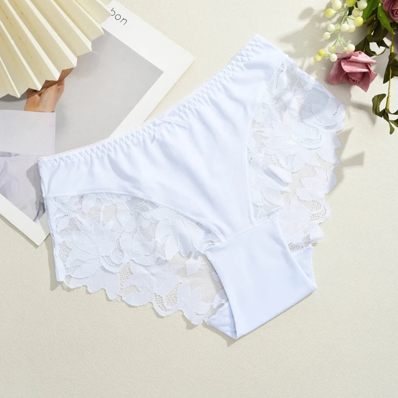 Seamless Lace Patchwork Mid-Rise Panties