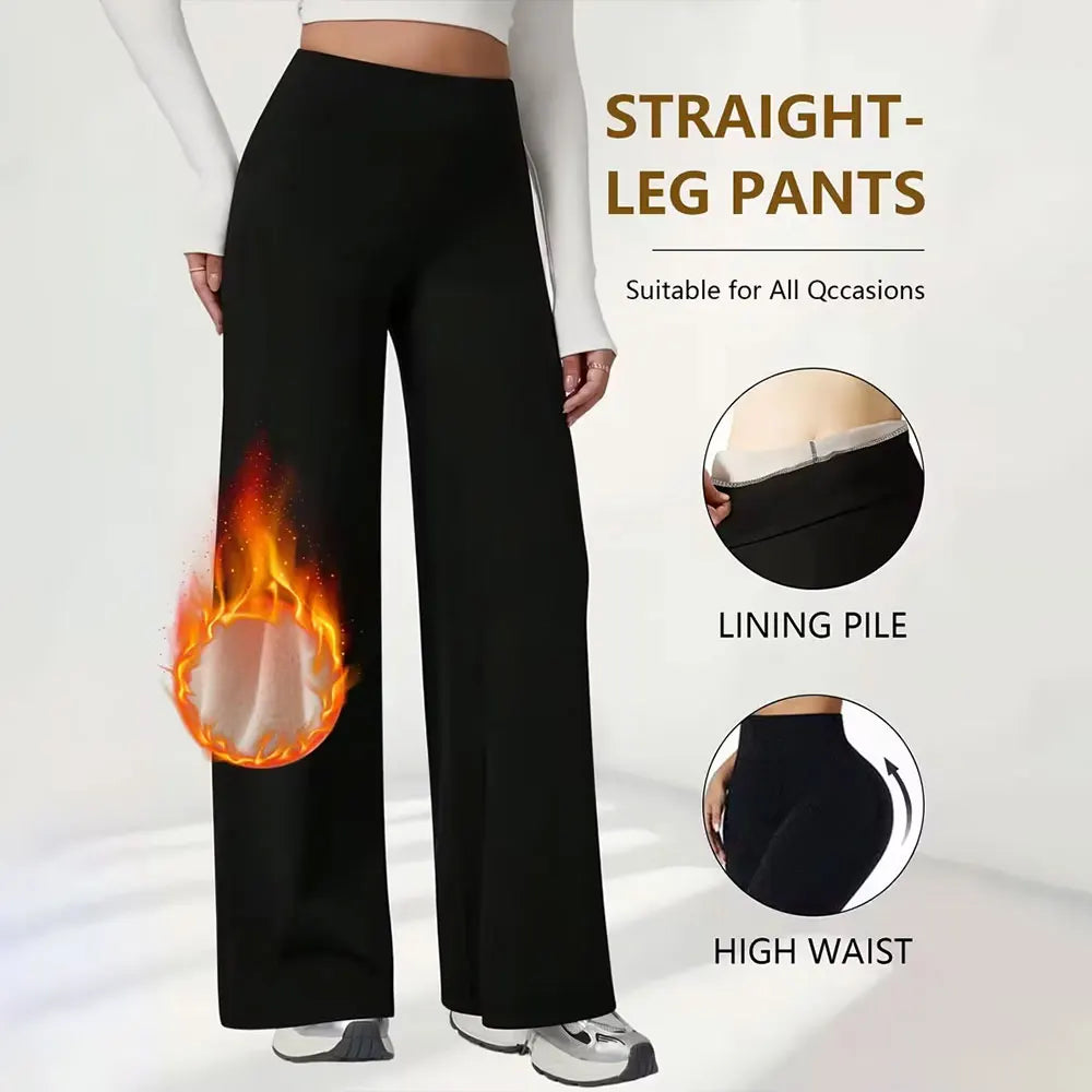 Women's Plush High-Waisted Wide-Leg Warm Winter Pants