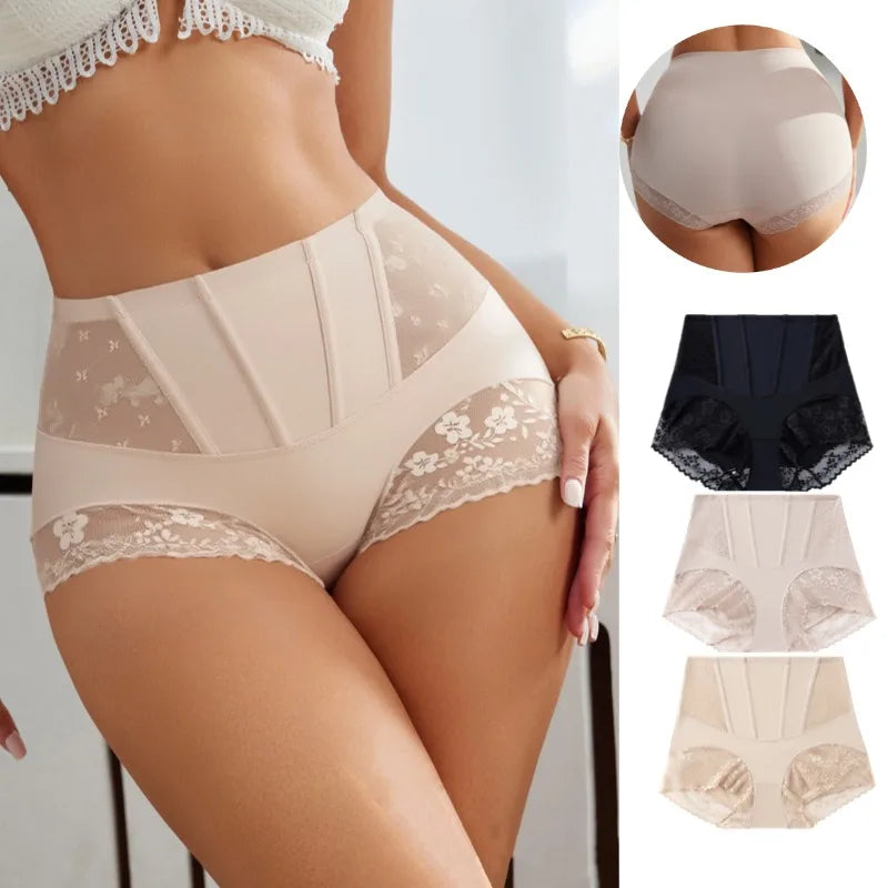 High-Waist Lace Boned Tummy Control Shaper Panties