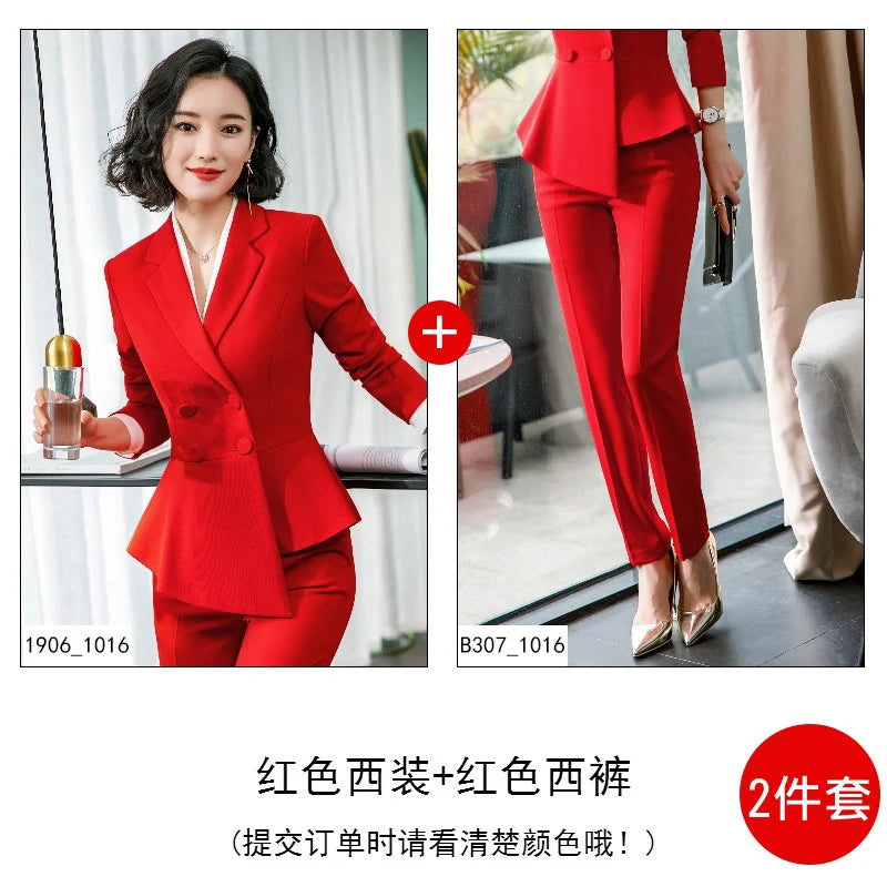 Bold Red Double-Breasted 2-Piece Blazer & Trouser Suit Set