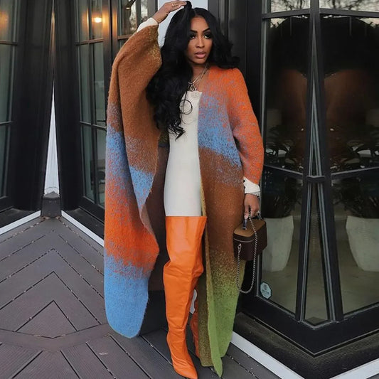Camouflage Print Floor-Length Duster Kimono | African Print Fall Long Cardigan