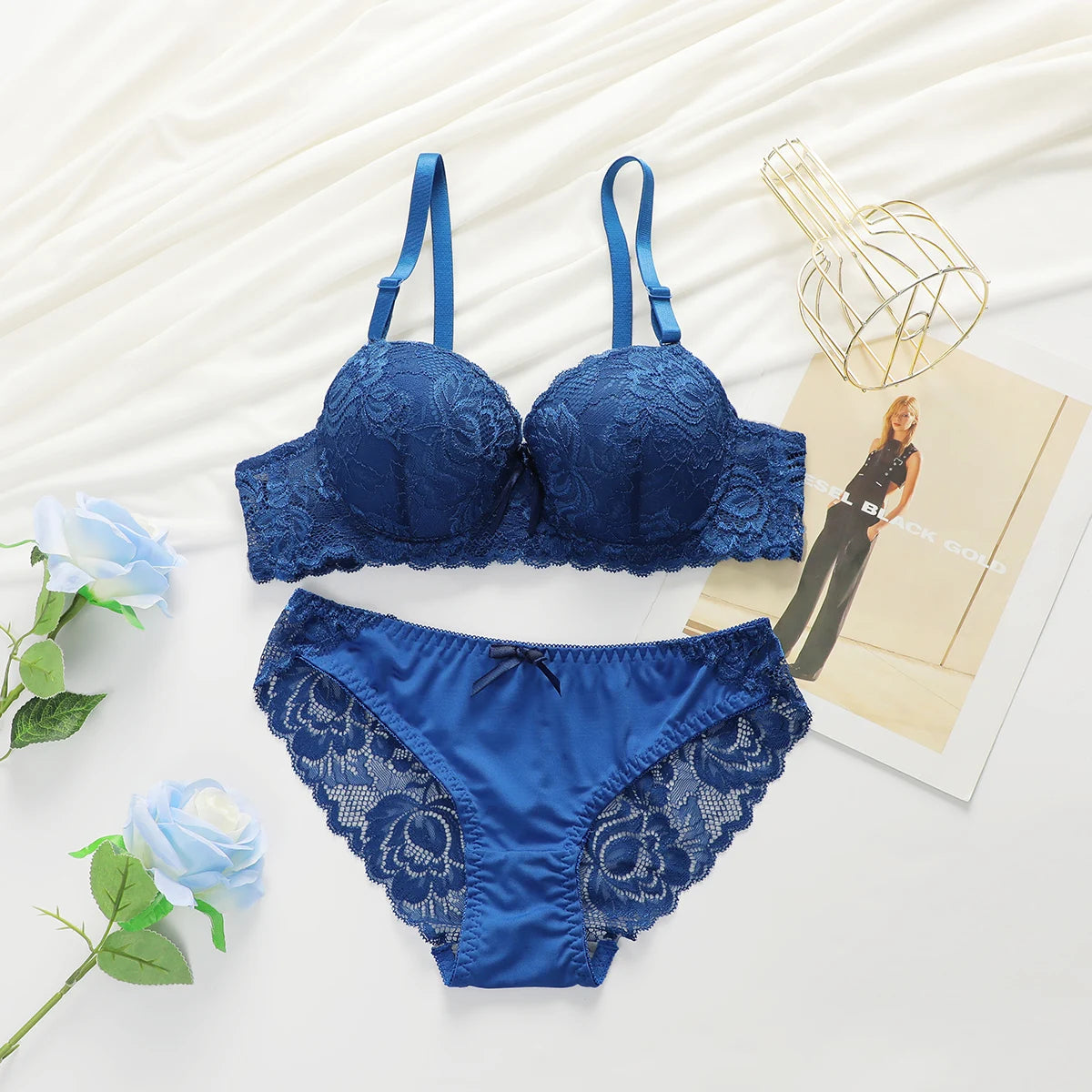 Floral Lace Push-Up Underwire Bra & Panty Lingerie Set