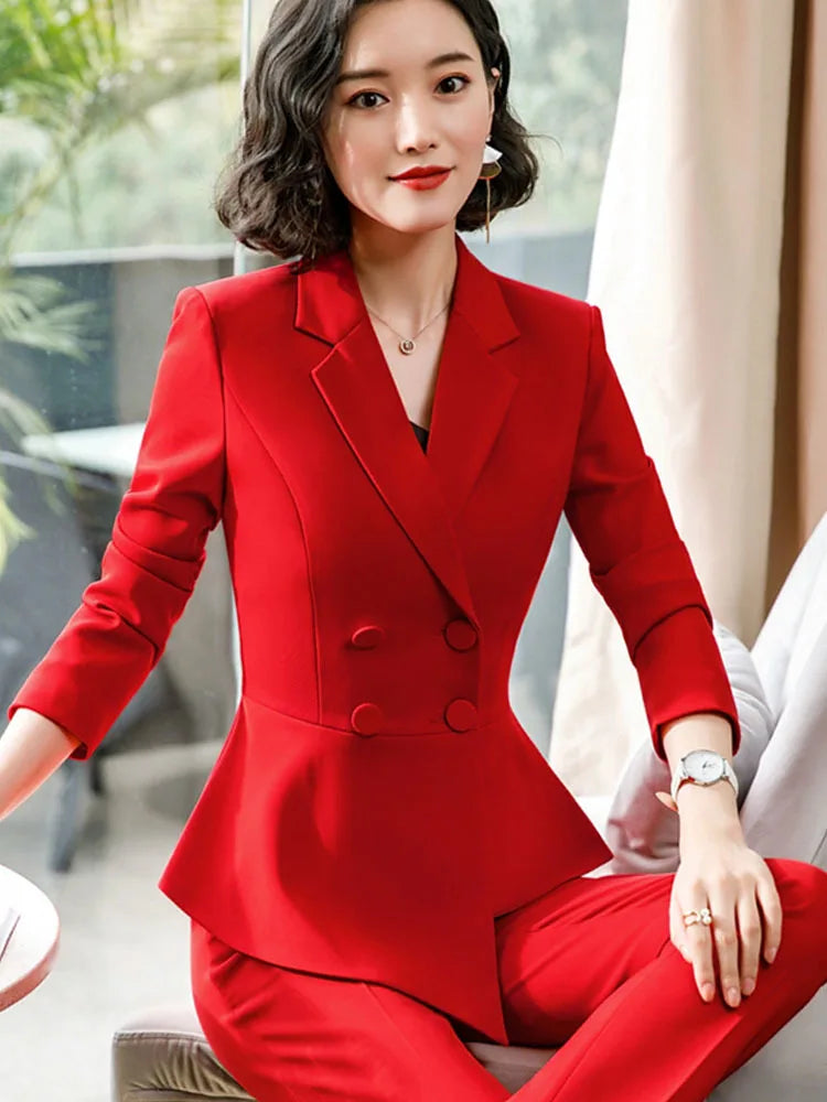 Bold Red Double-Breasted 2-Piece Blazer & Trouser Suit Set
