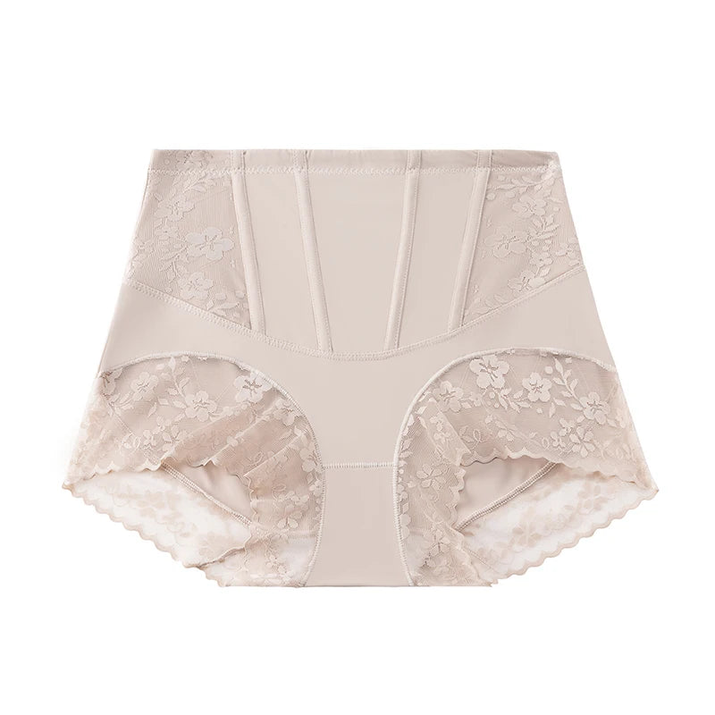 High-Waist Lace Boned Tummy Control Shaper Panties
