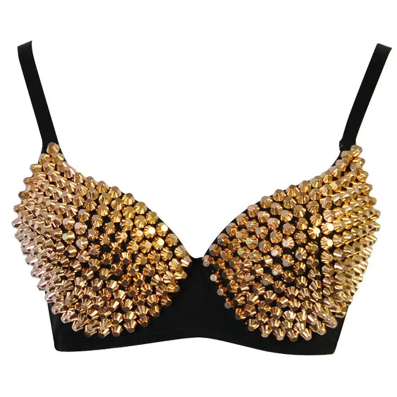 Silver Rivets Punk Rave Gothic Push-Up Bralette Crop Top