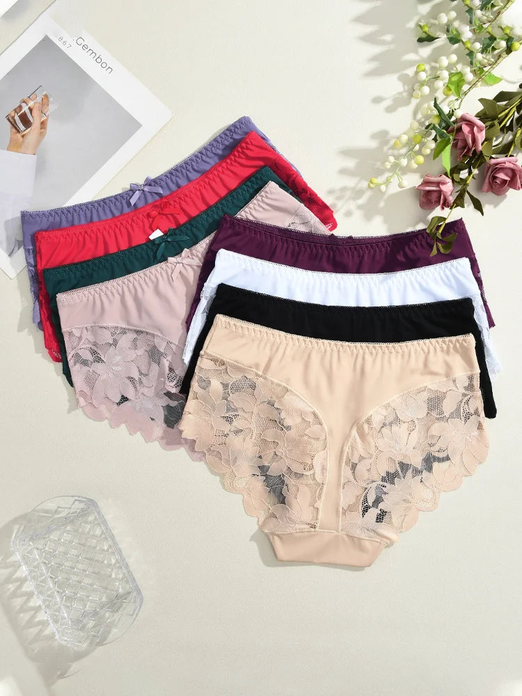 Seamless Lace Patchwork Mid-Rise Panties