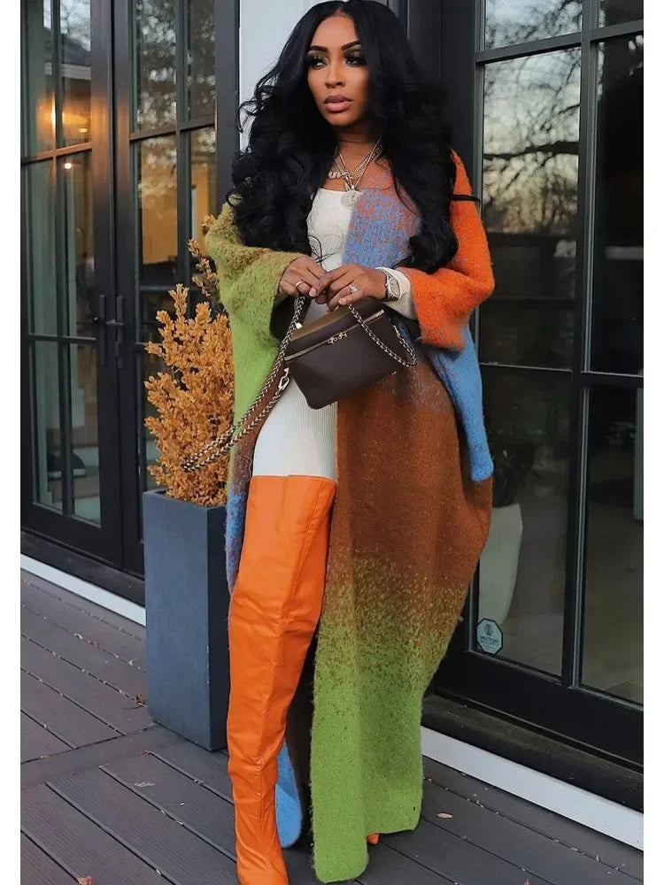 Camouflage Print Floor-Length Duster Kimono | African Print Fall Long Cardigan