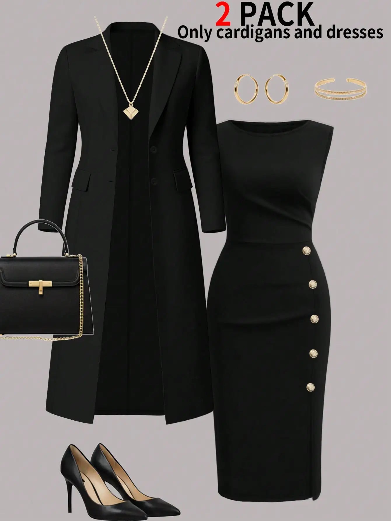 The Sophisticated Knit Duster & Buttoned Midi Dress Set