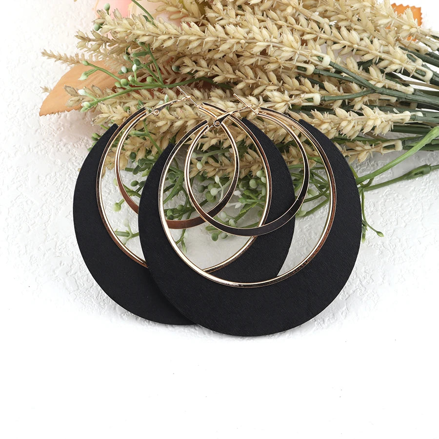 Vintage Boho Wooden Drop Earrings