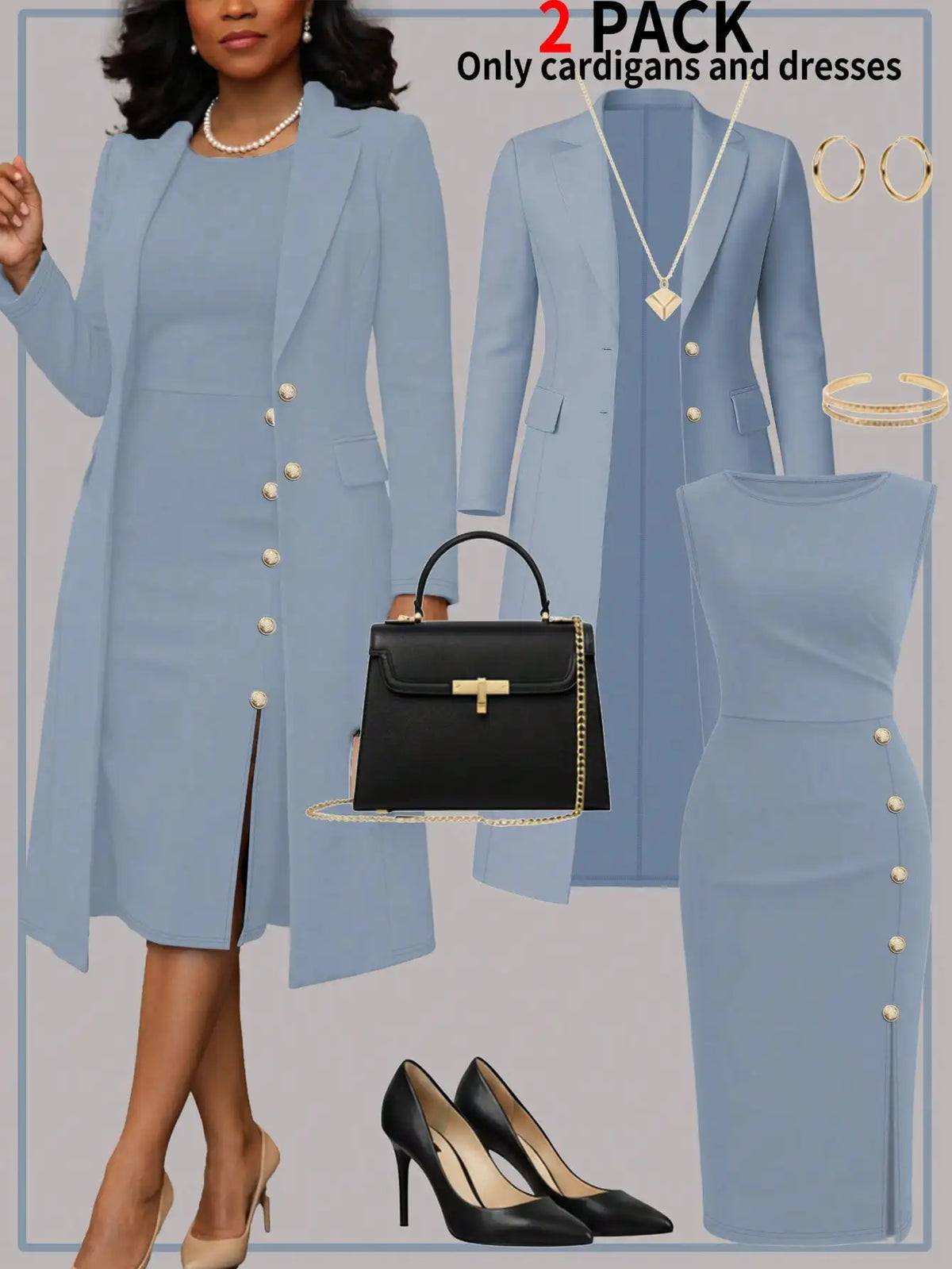 The Sophisticated Knit Duster & Buttoned Midi Dress Set