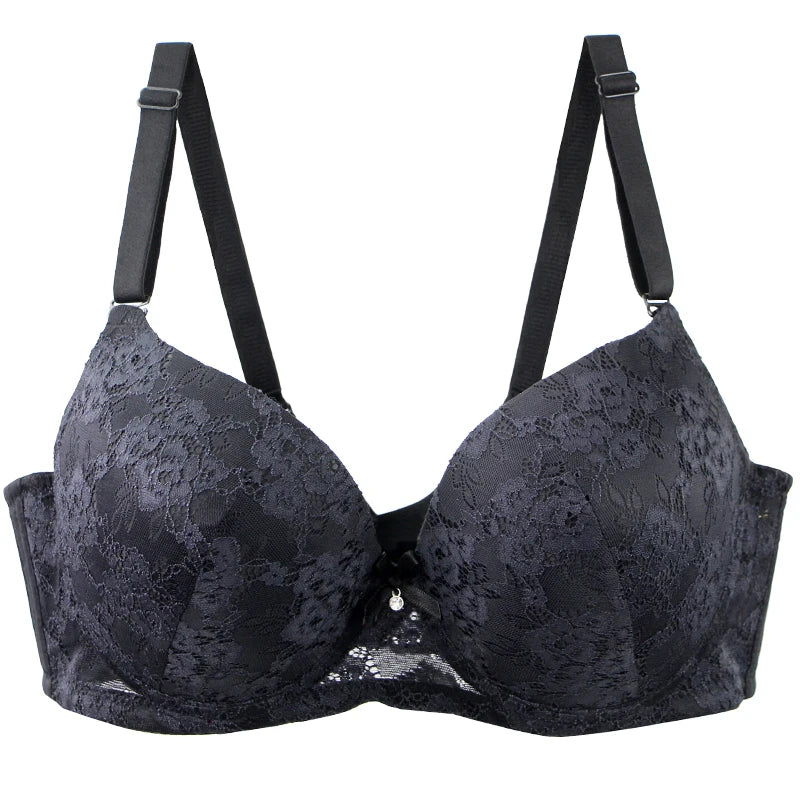 Floral Lace Bow-Accent Push-Up Underwire Bra