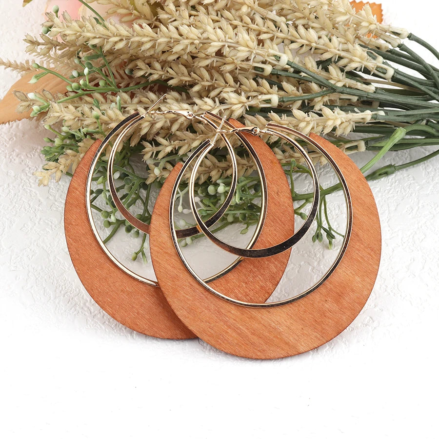 Vintage Boho Wooden Drop Earrings