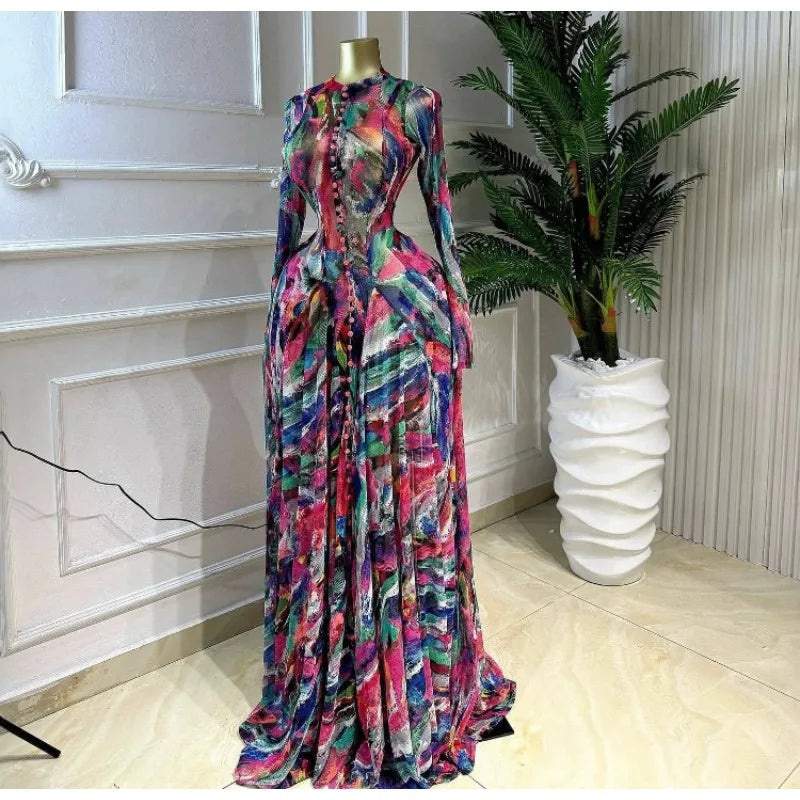 Olive Green Floral Pleated Maxi Dress