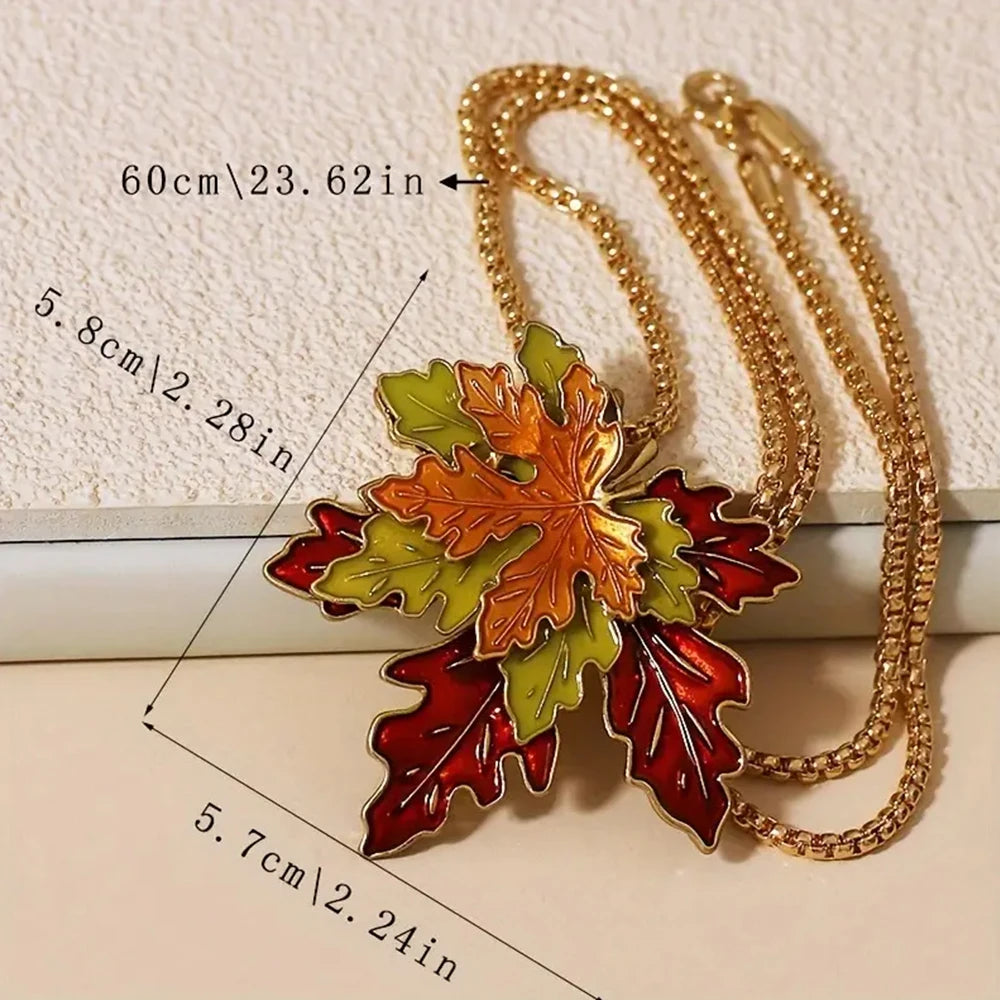 Vintage Maple Leaf Pendant Necklace | Long Autumn & Winter Sweater Chain