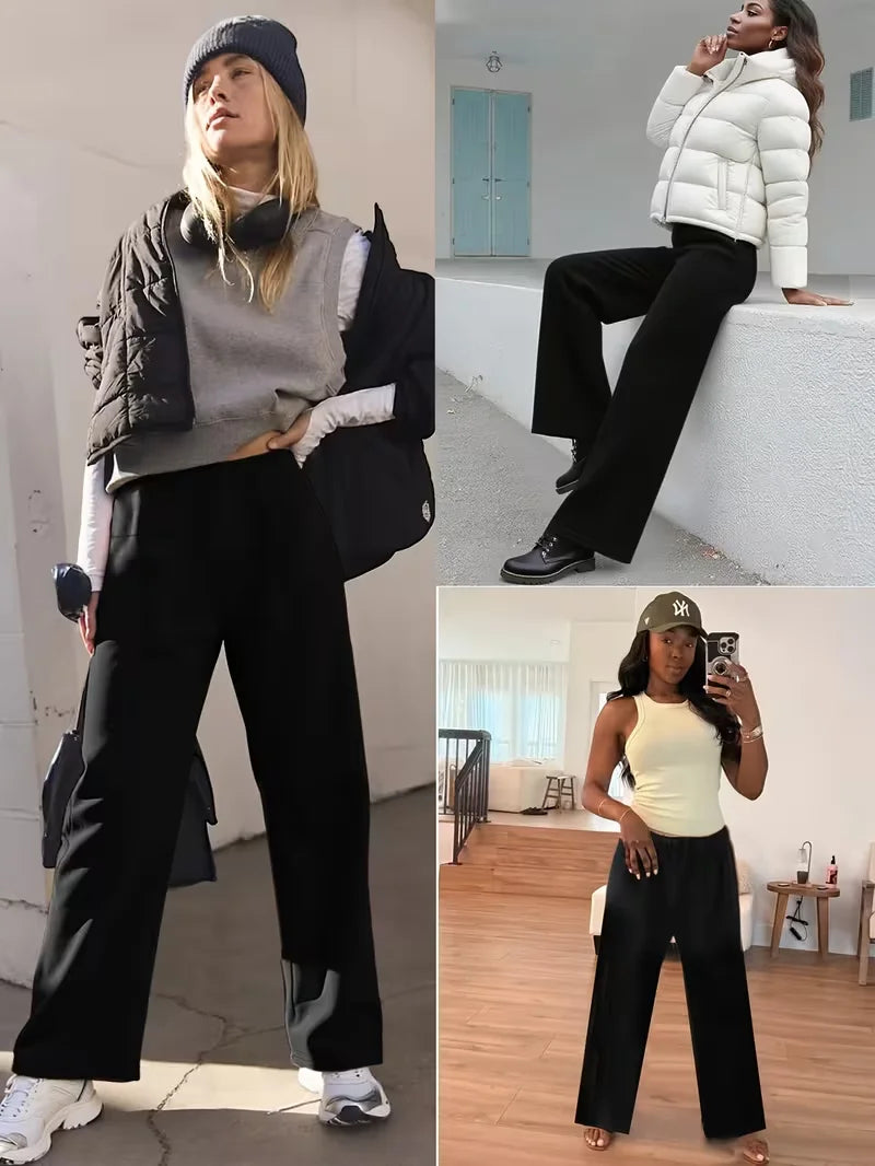 Women's Plush High-Waisted Wide-Leg Warm Winter Pants