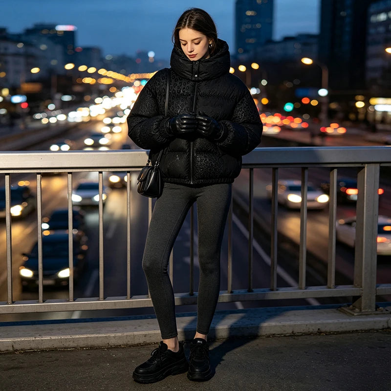 ater-Reactive Leopard Pattern Padded Winter Commuter Jacket